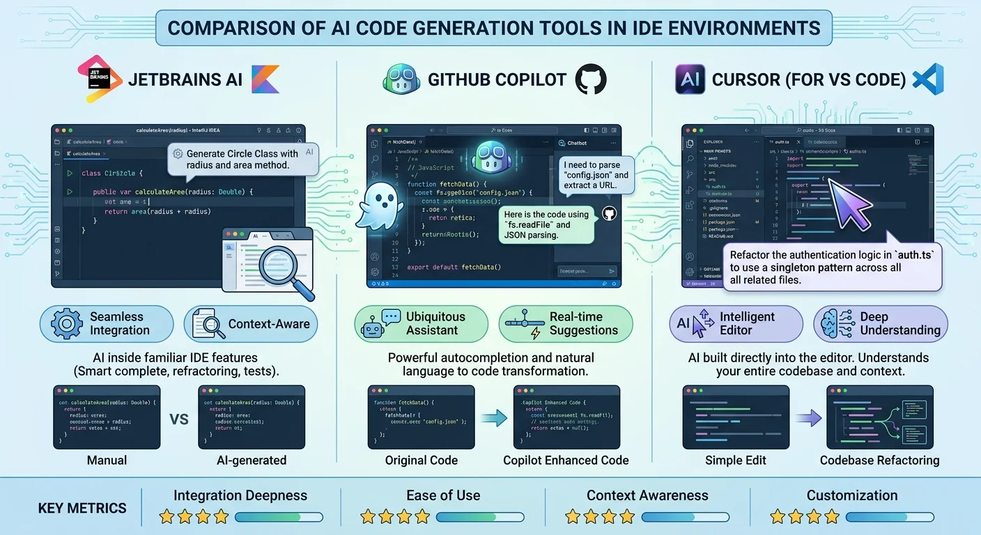 Comparison of AI code generation tool interfaces in code editors