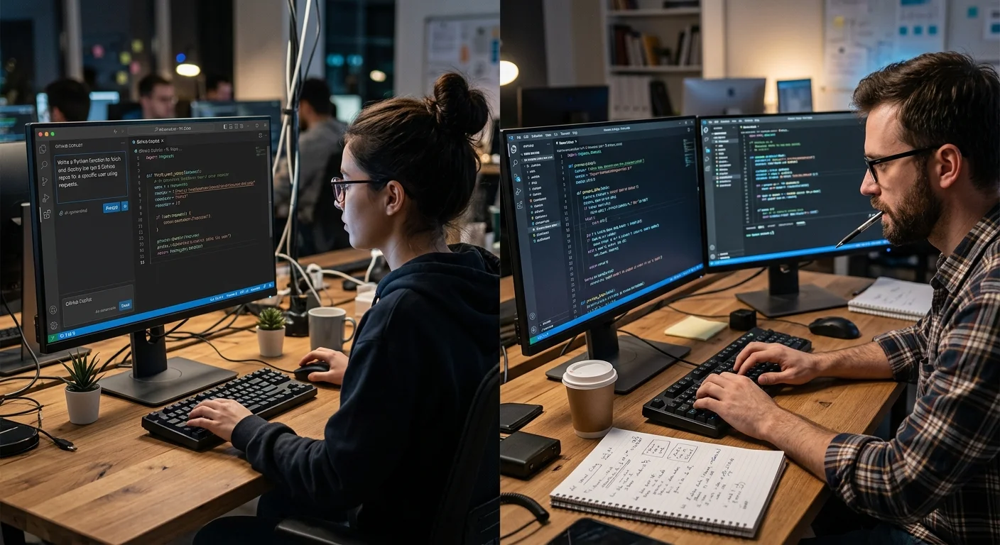 AI code generation vs manual coding comparison illustration